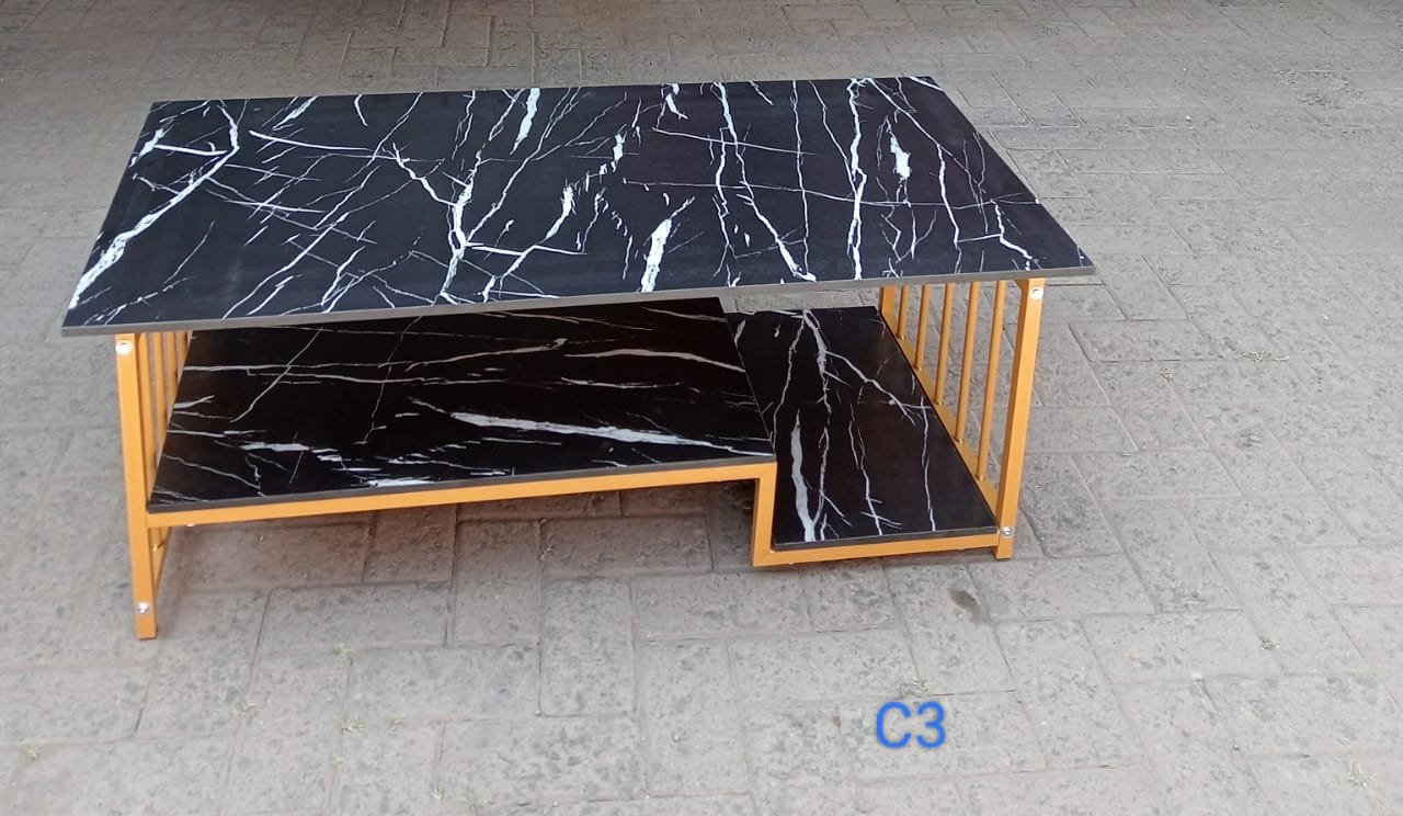 Modern Black Marble Coffee Table With Storage Shelf